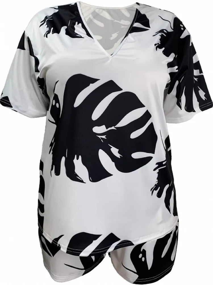 2 Pieces Set Sexy Plus Size Summer Fashion Women Set Female Tops Short Sleeve Tops And Shorts Suit Matching Outfit 2025