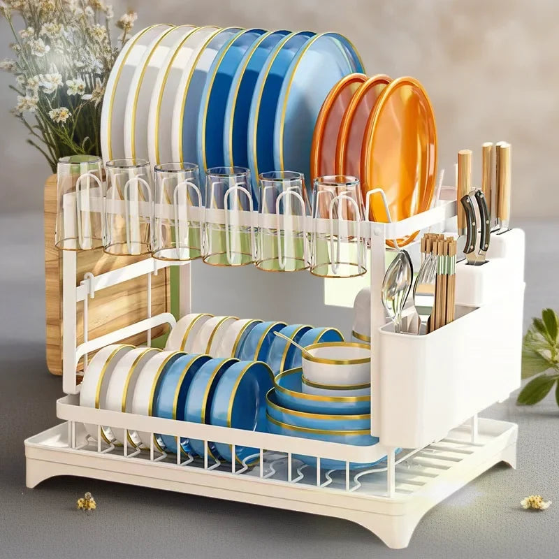 Kitchen bowl rack, drain rack，1pc Double-layer Tableware Drain Rack, Chopsticks Water Cup Cutting Board Kitchen Storage Rack, La