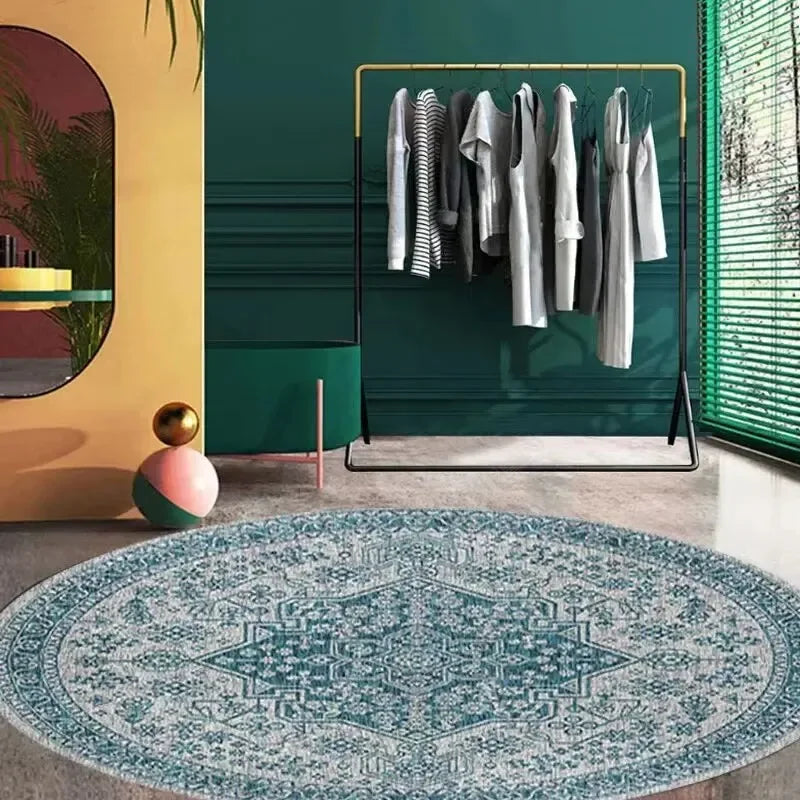VIKAMA Printed Boho Style Round Crystal Velvet Carpet Floor Mat Living Room Bedroom Coffee Table Hanging Basket Mat