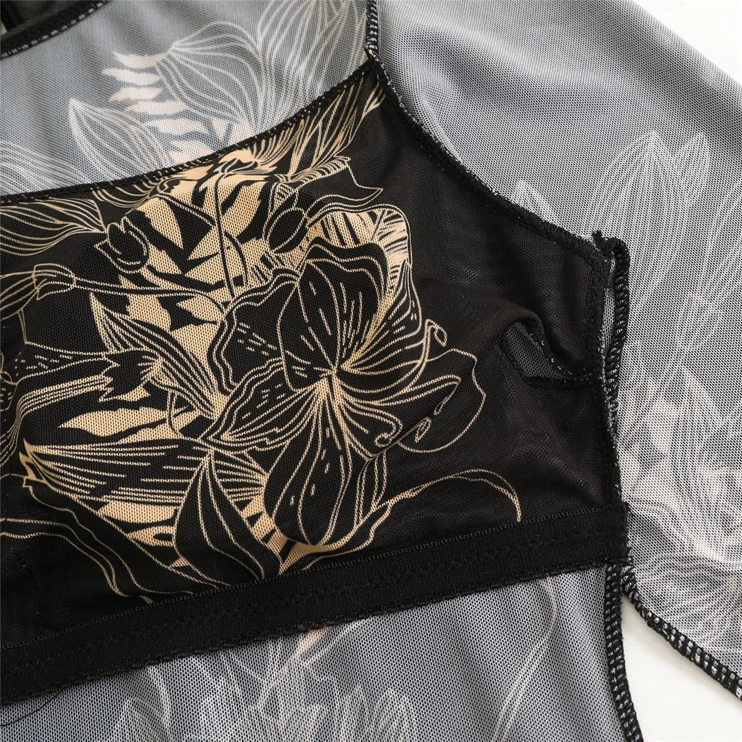 S - XXL 3PCS New Printed Long Sleeve With Pants Sarong Women Swimwear One Piece Swimsuit Female Bather Bathing Suit Swim V7180