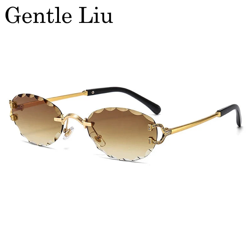 Oval Punk Rimless Change Color Sunglasses Men 2026 Luxury Brand  Photochromic Sunglass Metal Frame Cutting Lens Eyewear For Male