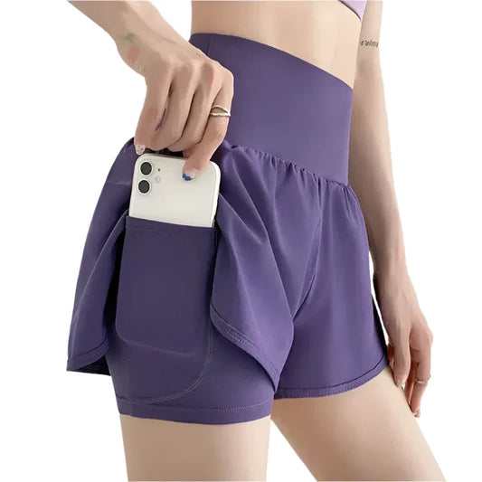High Waisted Elastic Gym Shorts with Pockets
