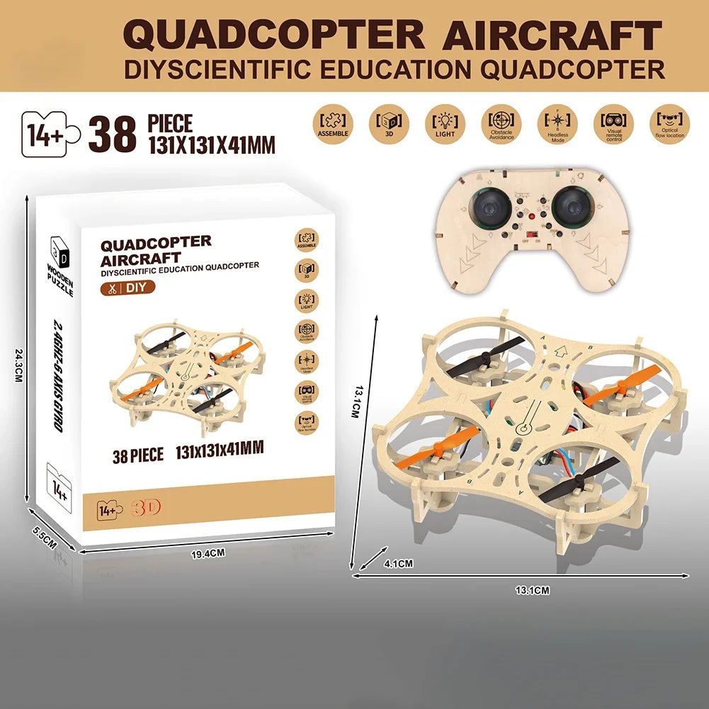 DIY Wooden Drones Kit with Stable Hovering Capability No Throttle Adjustment Needed Ideal for First Time Flyers