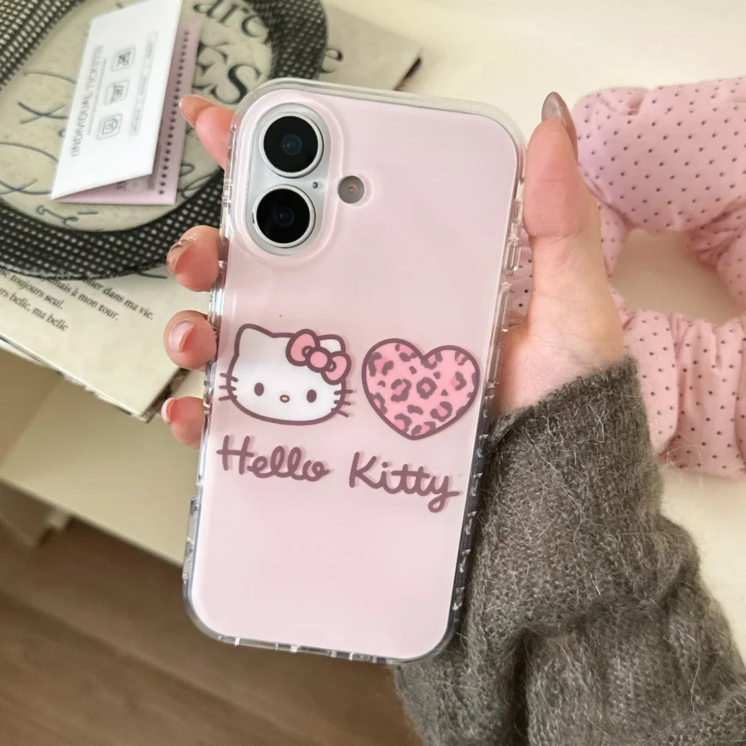 Bonita funda de teléfono Hello Kitty con estampado de leopardo rosa IMD para iPhone