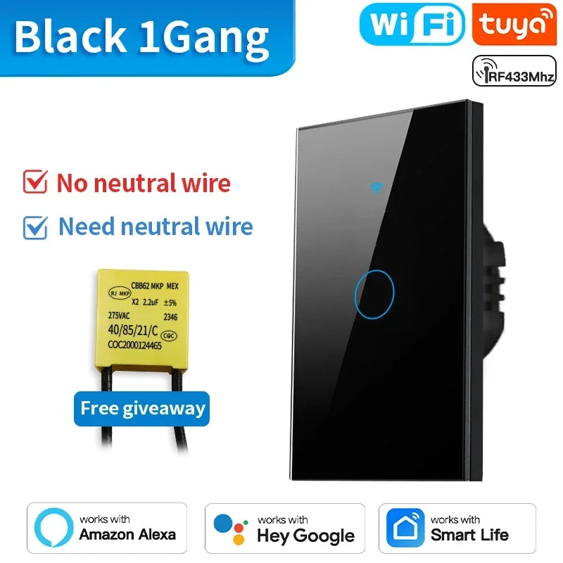 TNCE Tuya US Smart Wall Switch wifi or zigbee 1/2/3/4 Gang Wire Touch Sensor LED Light Button Smart Home voice Alexa Google Home