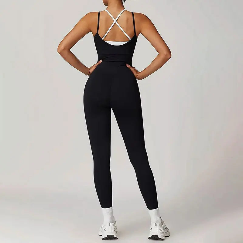 Monos deportivos para mujer, sin espalda, a la moda, cuello redondo, color negro