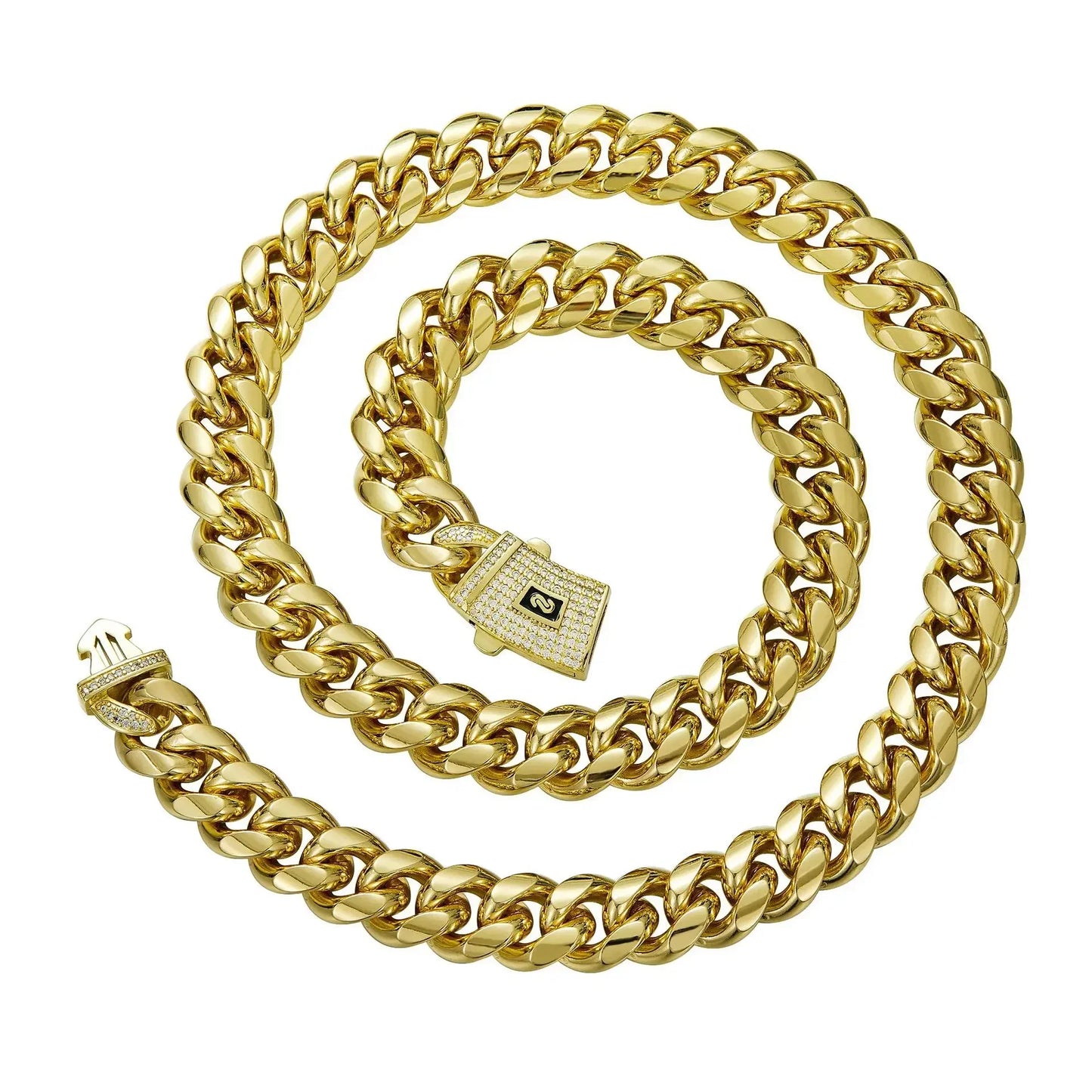 6-14mm Bling Gold Color Stainless Steel Cuban Miami Chains Necklaces