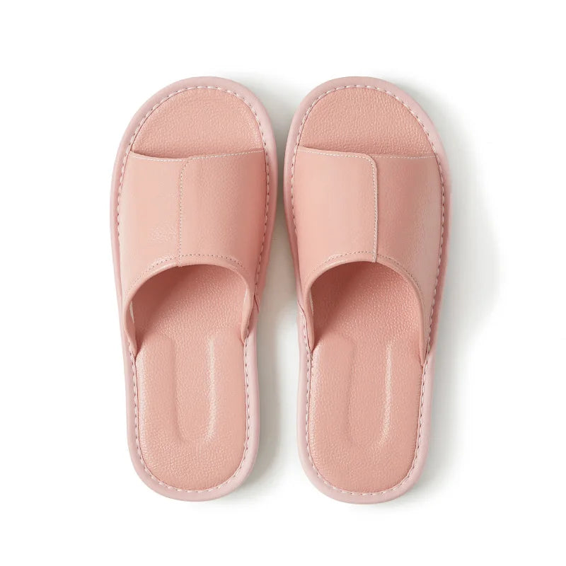 Big Size EU48 Indoor Slippers For Women Men Spring Summer House Shoes Soft Leather Anti-slip Open Toe Couples Home Floor Slides