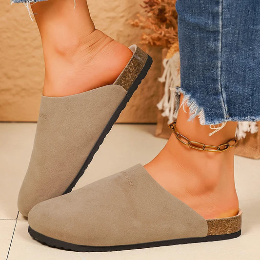 Vintage Faux Suede Birken Slippers Women Summer Closed Toe Outdoor Mule Slippers Woman Plus Size 43 Flat Heels Clogs Sandals