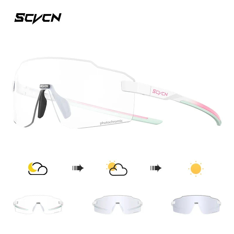 SCVCN Ultralight Photochromic Sports Running Sunglasses Men Women Outdoor Road Cycling Glasses UV400 Windproof Sandproof Goggles