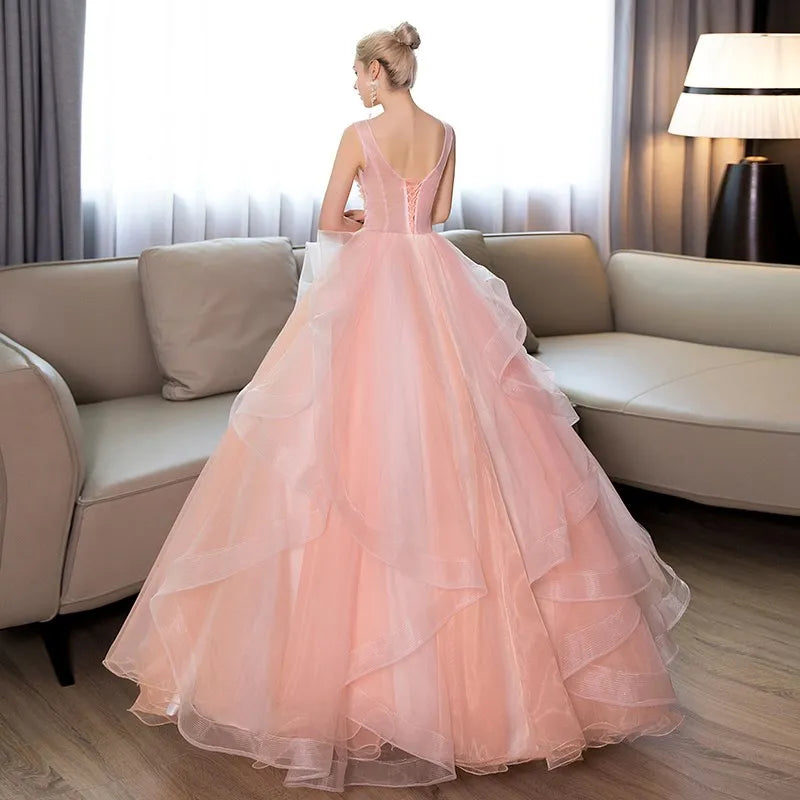Vestidos de Quinceañera Rosa Oscuro con Cuello Halter sin Mangas para Fiesta de Gala, Vestido de Princesa Sencillo con Flores, Talla Grande Personalizado