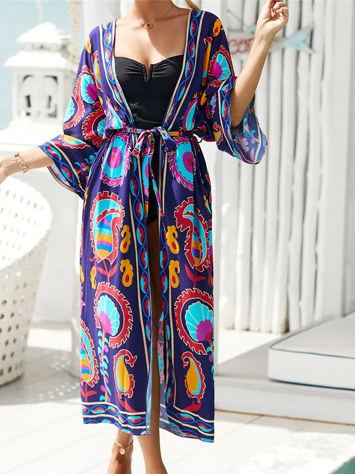 13 Colors Printed With Belt Crochet Knitted Tunic Beach Cover Up Cover-ups Beach Dress Beach Wear Beachwear Female Women K7201