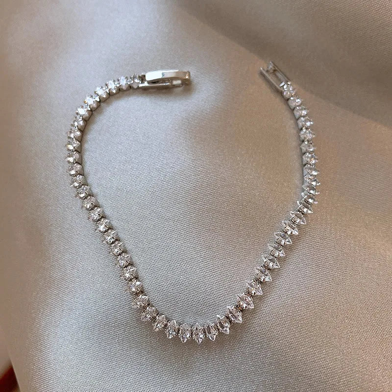 2.5*5mm New Marquise Oval Square Cut Luxury Silver Color on Hand Tennis Bracelet Bangle for Women Party Gift Jewelry