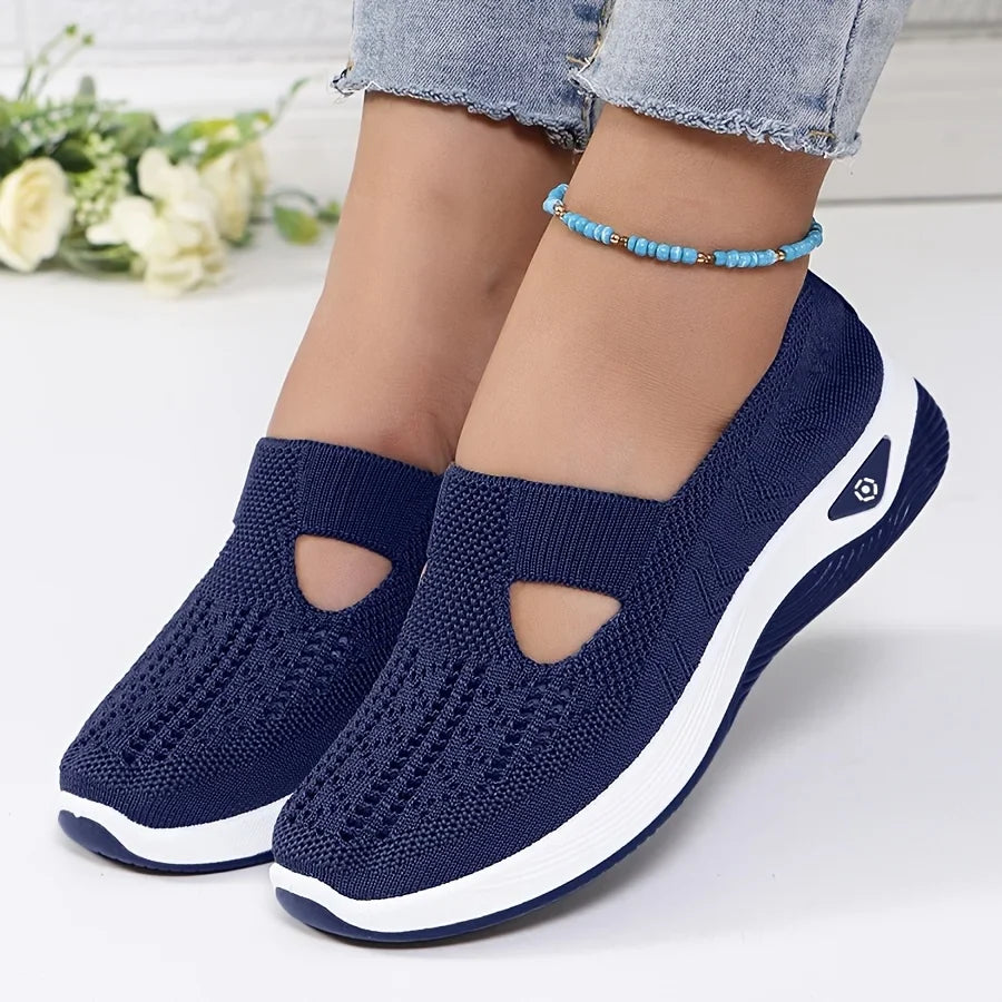 Womens Spring Summer Knit Slip On Sneakers Breathable Mesh Casual Shoes with Arch Support Machine Washable Multi Colors
