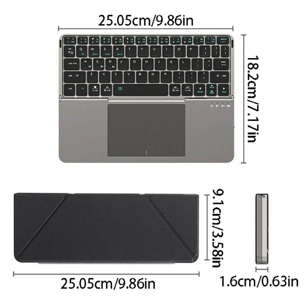 Bluetooth 5.3 Wireless Bluetooth Keyboard Portable Detachable Foldable Keyboard with Touchpad Universal Rechargeable Keyboard