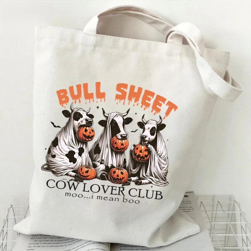 Women's Handbags Spooky Ghost Halloween Gift Canvas Shopping Bag Pumpkin Cute Ghost Halloween Tote Bags Retro Skeleton Handbags