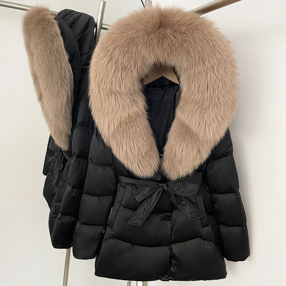 Natural Fur Collar Down Jacket Women Winter 2026 High Quality Duck Down Puffer Parka Windproof Warm Down Coat Outerwear New