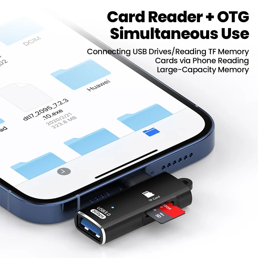 High-Speed 3 in 1 USB 3.0 Type C to TF Card Reader Adapter Memory Card OTG Reader for iPhone 15/16 Huawei PC Laptop