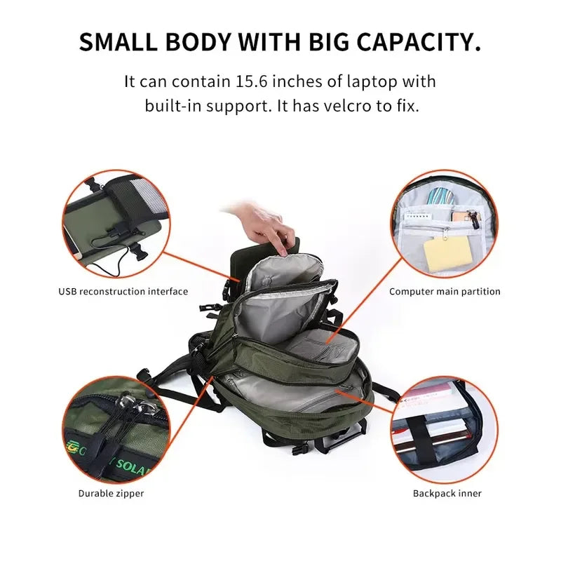 Portable Solar Backpack for Hiking Camping Outdoor Travel USB Charging Bag for Laptop Mobile Phone High Capacity Power Bank
