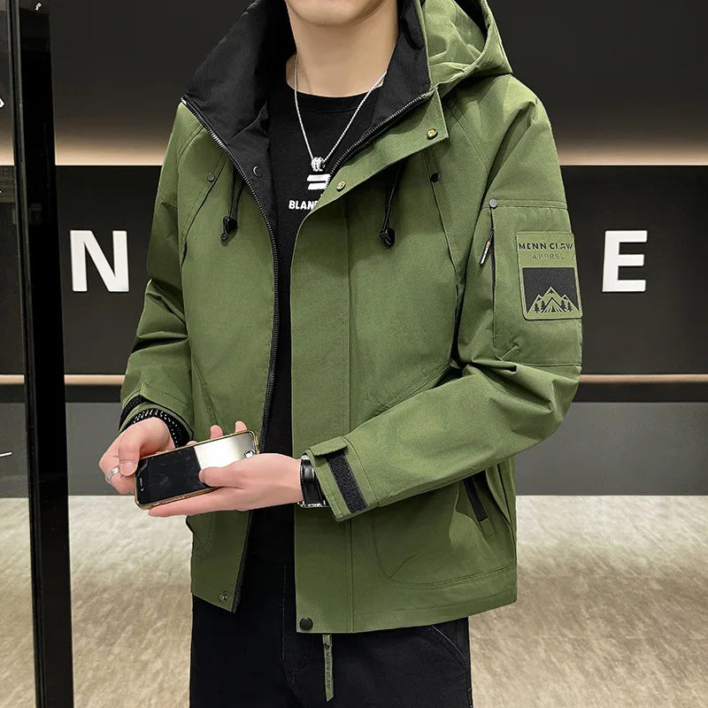 Autumn Lightweight Hooded Cargo Jacket Men Outdoor Windproof Coats Man Korean Fashionable Handsome Casual Hiking Jackets for Men