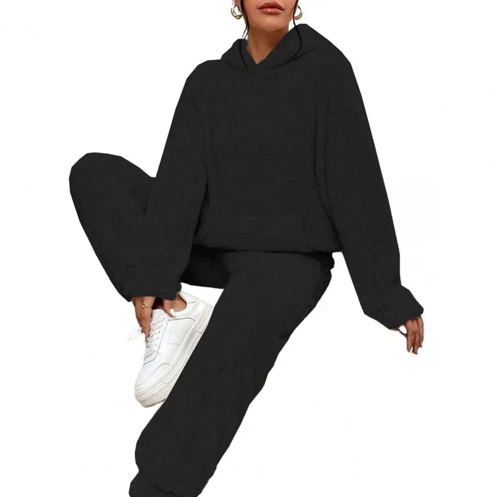 Women's Fuzzy Fleece Pajamas Set Winter Plush Pullover Hoodies And Pants Lounge Set Fluffy 2 Piece Sleepwear