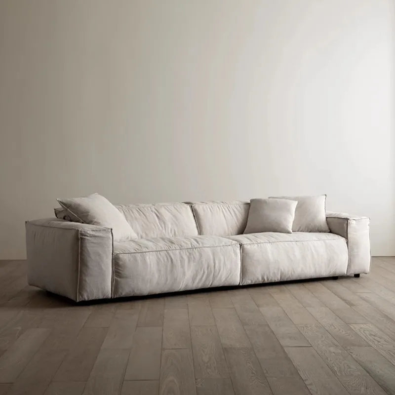 Linen fabric sofa small living room tofu block three-seater inline retro sofa