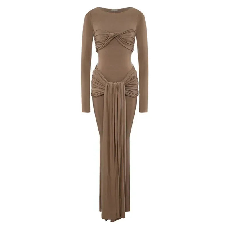 Vestido largo plisado sexy de mujer Tossy, retazos, retorcido, ajustado, manga larga, color sólido, estilo Y2k, para otoño, ropa de calle, vestido ajustado para mujer