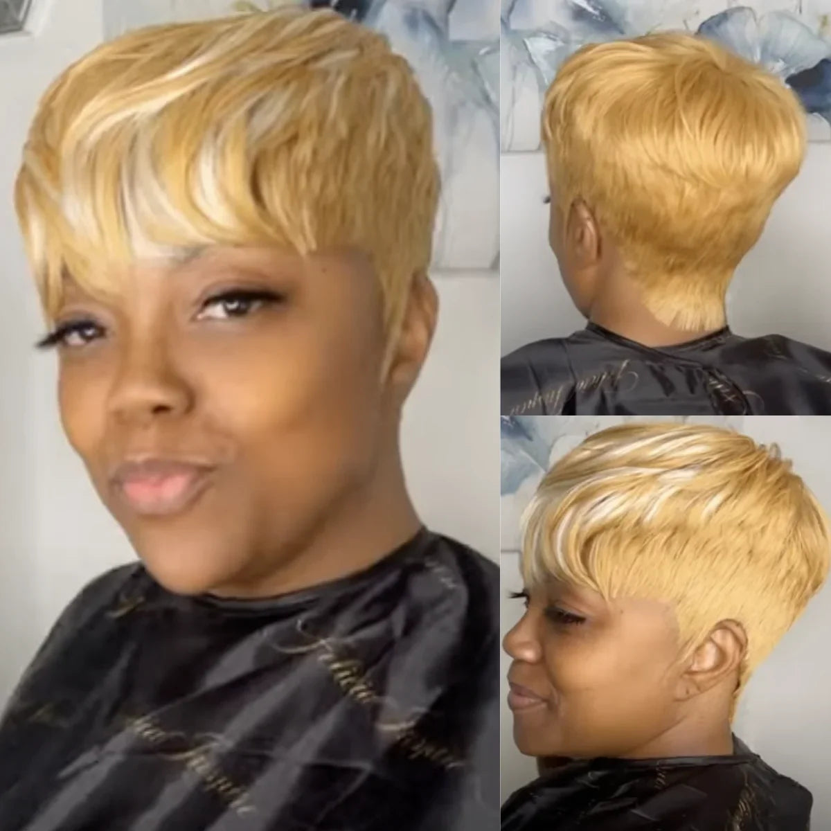 WIGERA Pelucas sintéticas destacadas Corto Liso Pixie Cut Peluca Bob Pelo Dorado Miel Mezcla Negro Cabello para Mujer