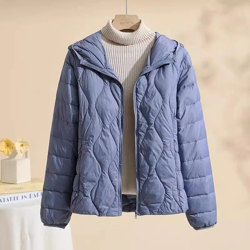 New Plus Size Lightweight Women Down Jacket Hooded White Duck Down Warm Thin Coat Korean Style Puffer Jacket Woman JK-092