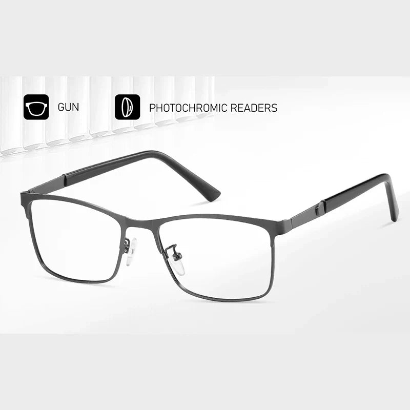 Reading Glasses Men Photochromic Blue Light Blocking Readers Wide Frame Style Metal Frame Tinted Eyeglasses