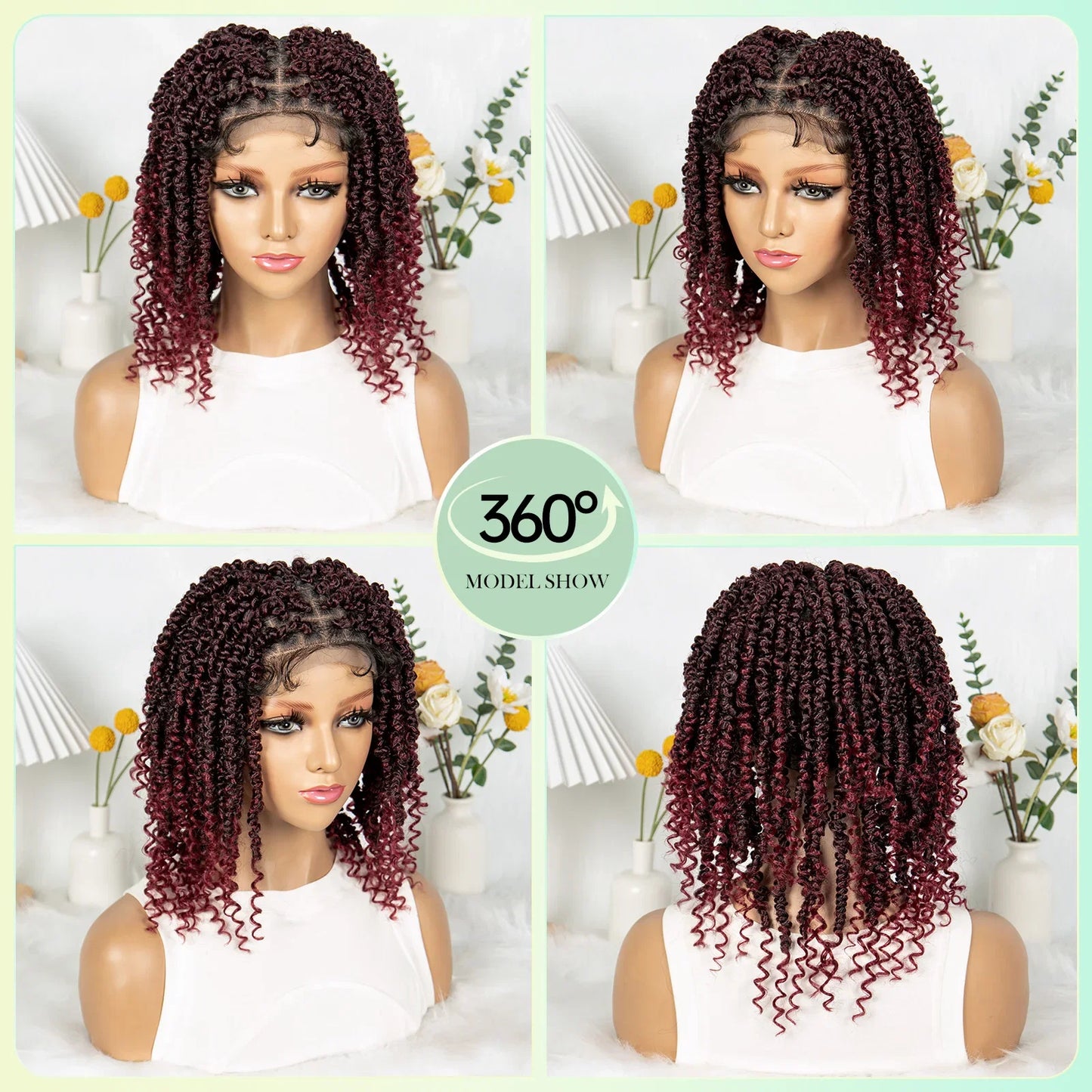 14Inch Full Lace Braided Wigs Synthetic Lace Frontal Twisted Braids Wigs with Baby Hair Knotless Box Braids Wig for Black Women