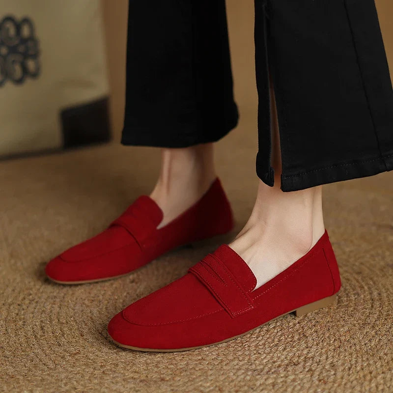 2026 Spring Sheep Suede Women Shoes Round Toe Flat Heel Women loafers Shoes for Women Deep Mouth Loafers Low Heels Ladies Shoes