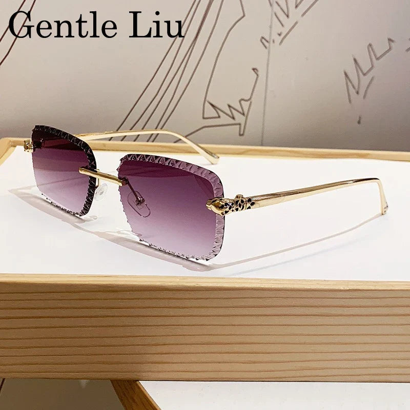 Retro Square Rimless Sunglasses Men 2026 Luxury Brand Framless Punk Rectangle Sun Glasses for Male Cut Edge Eyewear UV400 Shades