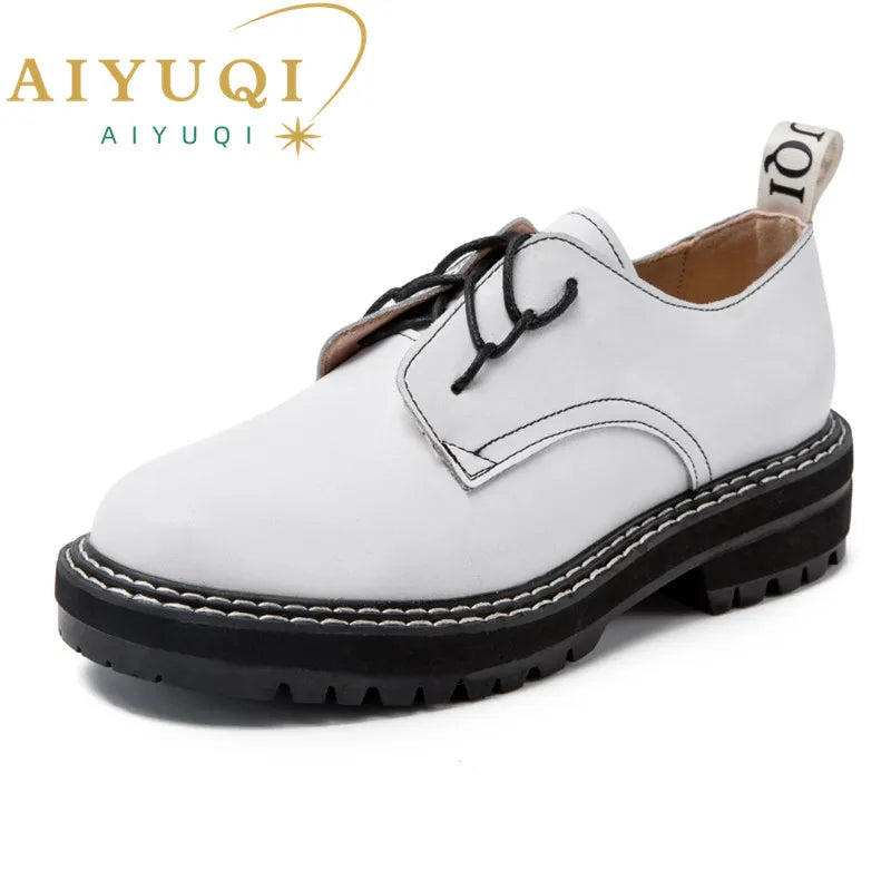 Retro Women Shoes Genuine Leather 2026 New Spring British Style Student Shoes Wild Thick Large Size 41 42 43 Ladies Oxford Shoes