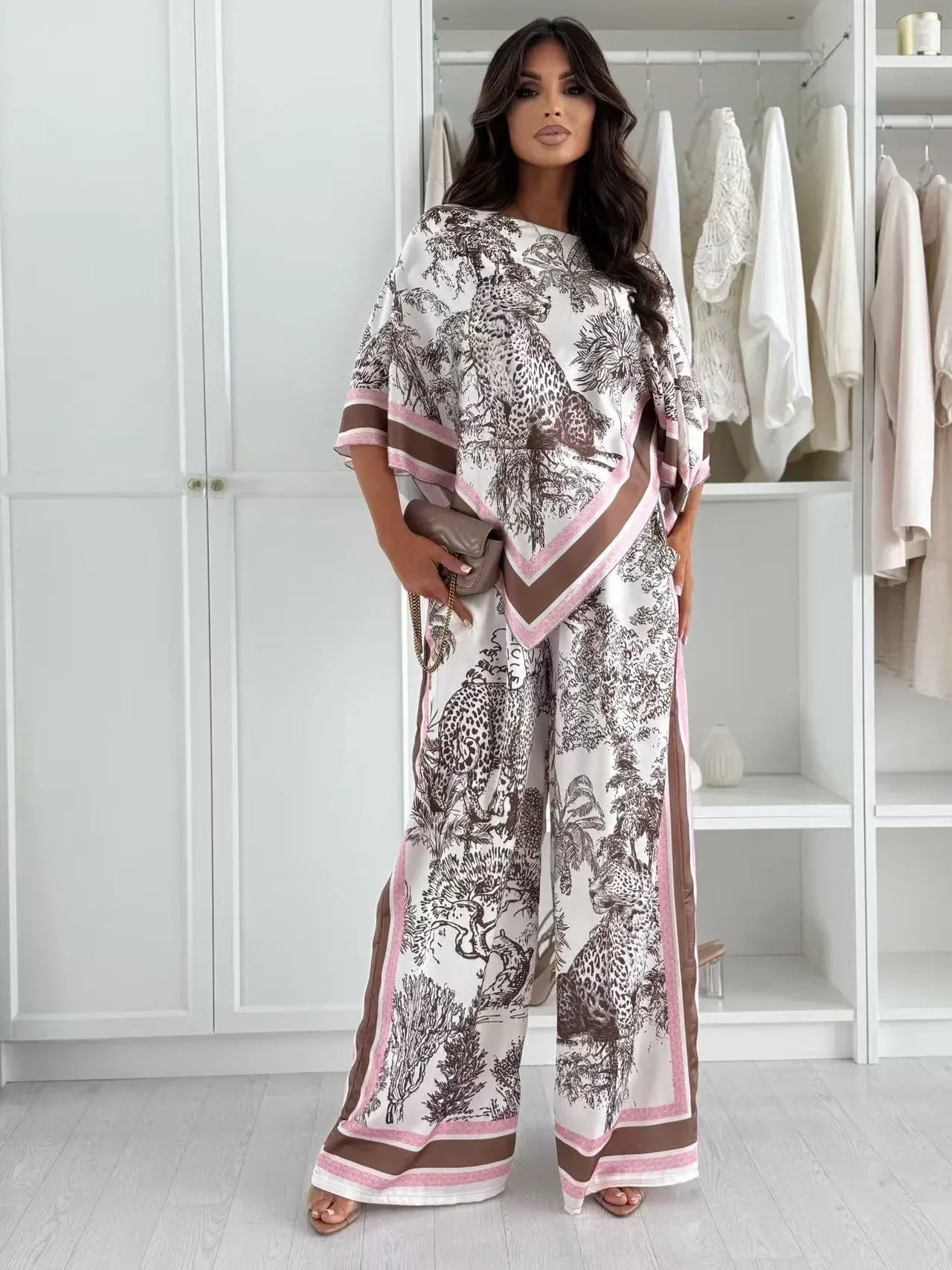 2026 New Women Sets Spring Summer Boho Fashion Printed Matching Set Floral Print Top With Position Print Pants Two Piece Outfit