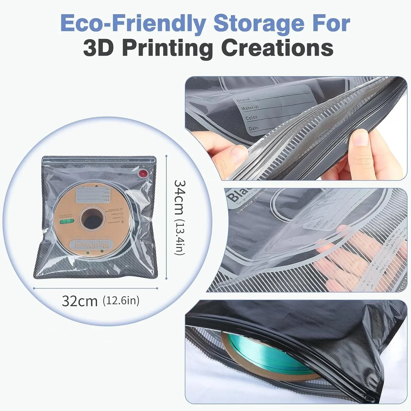 Black 3D Filament Vacuum Storage Bag Humidity Resistant Sealing Bag Keep Filament Dry Fit PLA ABS PETG TPU 3D Printer Filament