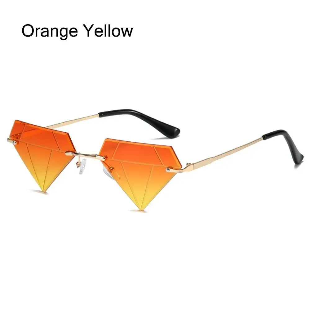Triangle Diamond Shaped Sunglasses for Women Men Vintage Clear Ocean Gradient Glasses Rimless Polygon Sun Glasses
