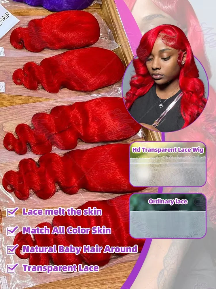 Hot Red Body Wave 13x6 HD Lace Human Hair Wig