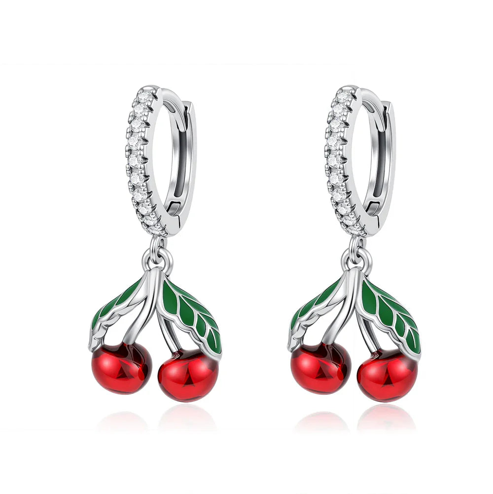 925 Silver Butterfly Cherry Stud Earrings | Fine Jewelry Gift for Women