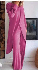 Casual Long Sleeve Tshirt Pants Set Office Lady Spring Summer Elegant Fashion Solid Tops Pants Two Piece Set Women 2024 Outfit