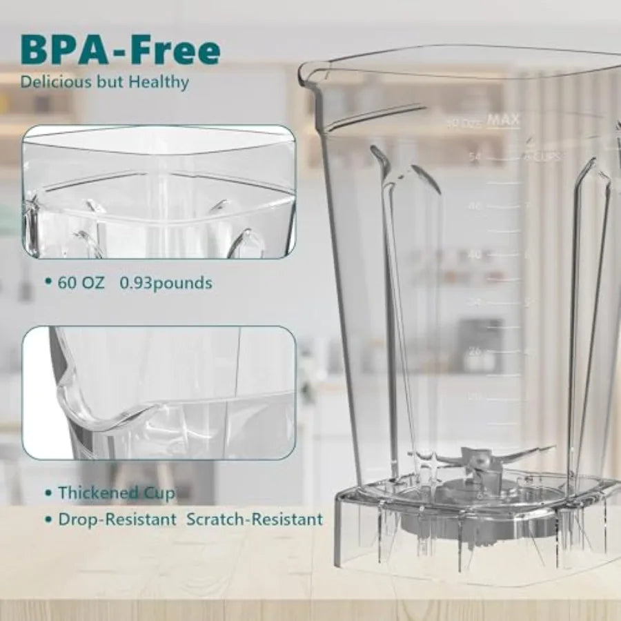 1800W Professional Blender With Stainless Steel Blades And 60oz Jar