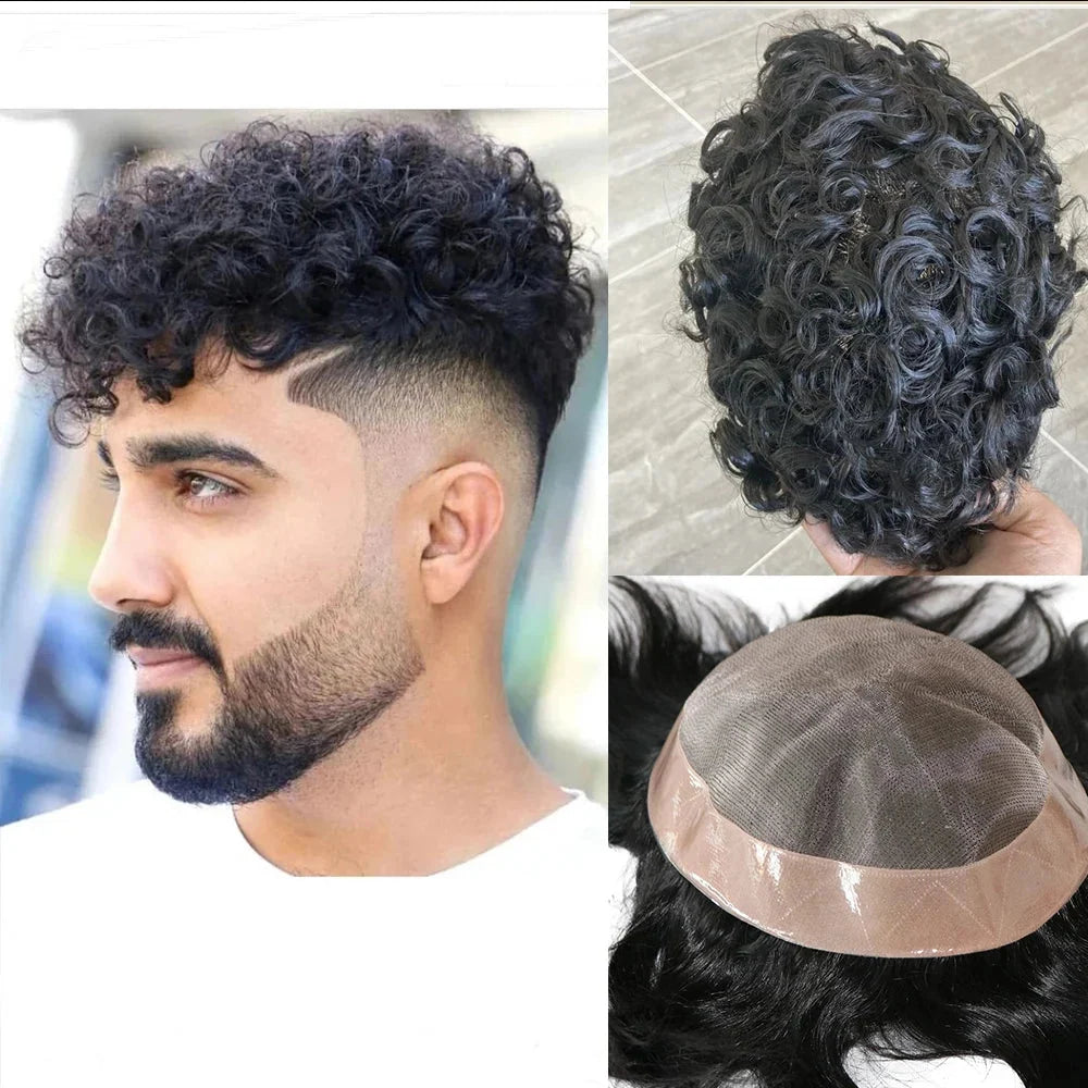 Toupee Color: 610#, Toupee Density: 110%, Length: 6 inches, Toupee Size: 8x10, Toupee Design: free - 20MM Curly Brown Black Super Durable Mono Lace&Pu Mens Toupee Wig Human Hair 15mm Capillary Prosthesi Weave Replacement For Male