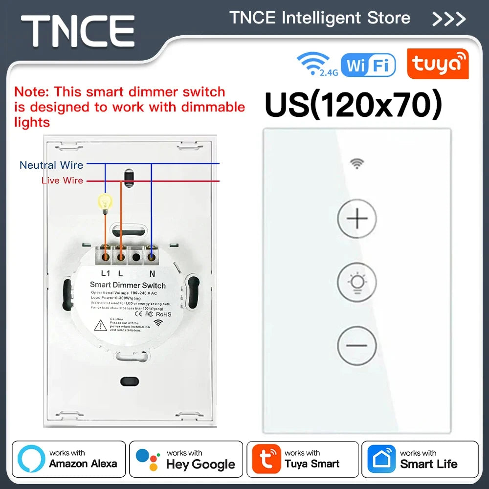 TNCE Tuya WIFI Light Dimmer Switch EU/US Brightness adjust LED Dimmer Breaker Module Smart Life Voice Control Alexa Google Home
