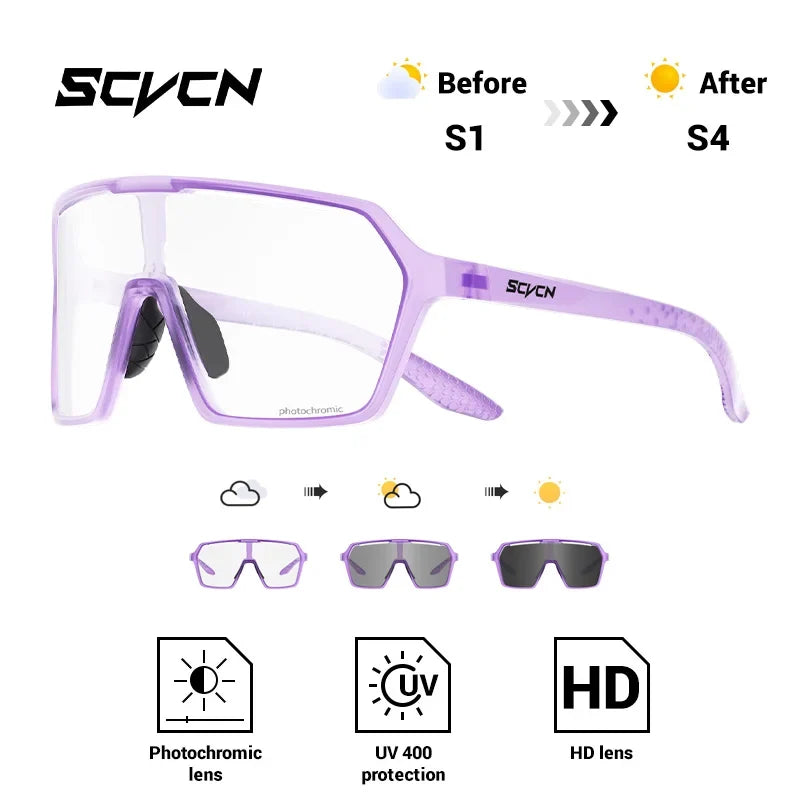 SCVCN Fashion Photochromic Men Cycling Sunglasses Women Outdoor Sports Running Mountain Hiking Glasses UV400 Protective Eyewear