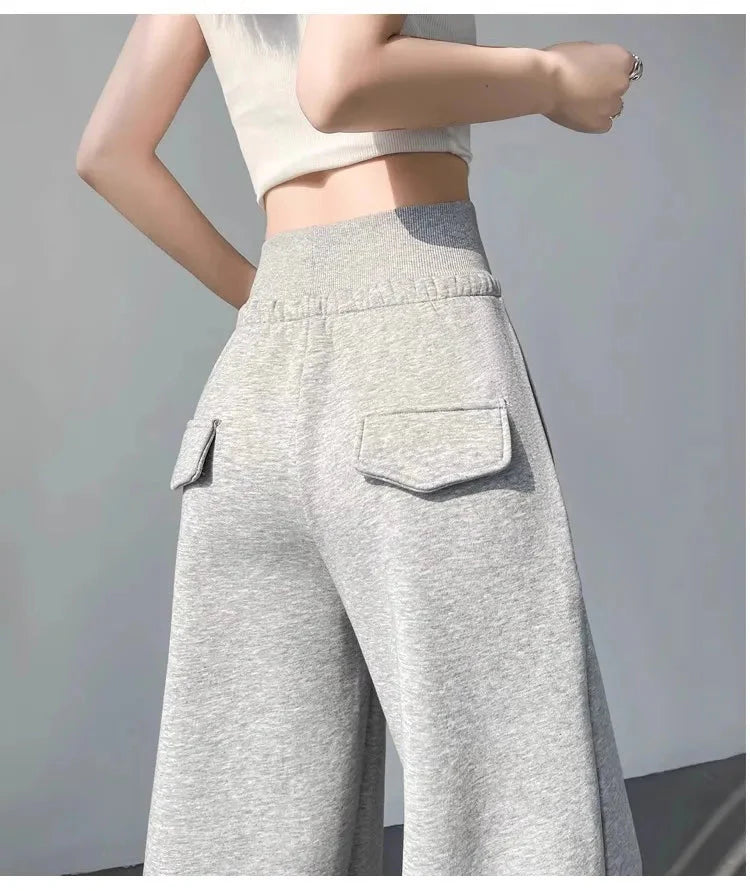 Pantalones rectos anchos de cintura alta sueltos grises para mujer