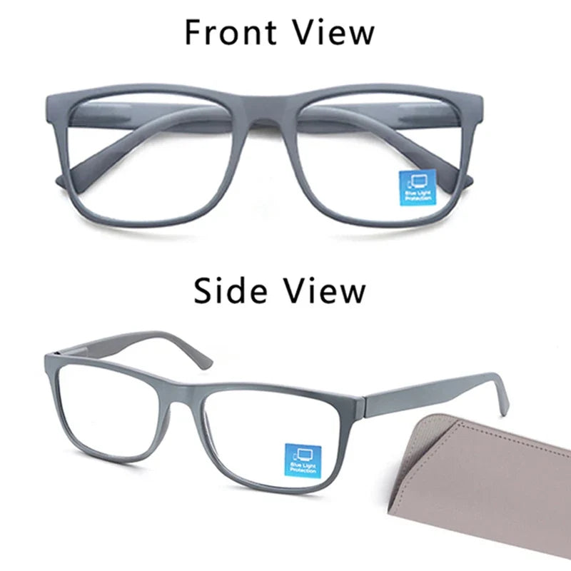 Extra-large reading glasses for men and women. Classic square frame. Blue light blocking glasses with prescription lenses.