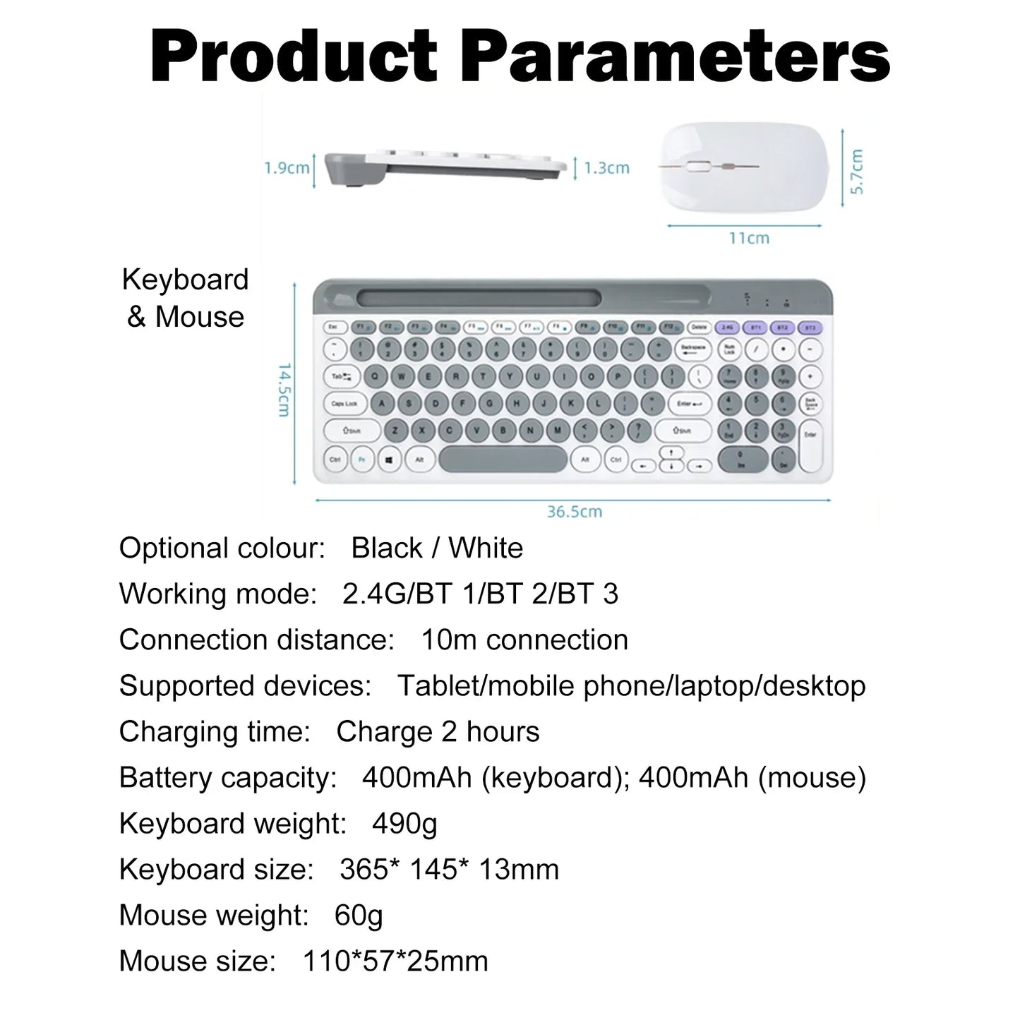 Dual-mode Wireless Keyboard & Mice Combo 2.4G Bluetooth 5.0 Membrane Keyboards BT 3-Channels Rechargeable Key Board Mouse for PC