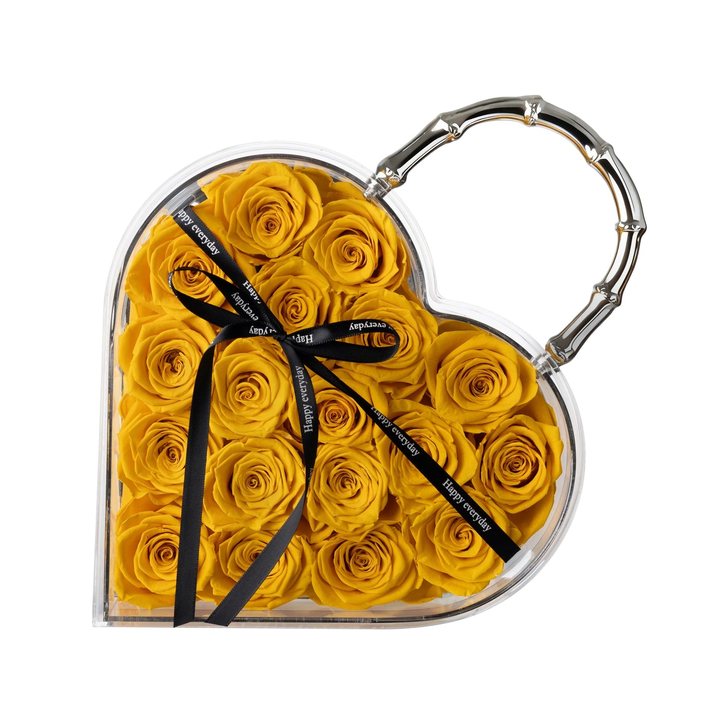 18 Preserved Roses in Heart Acrylic Display Case with Handle, Home