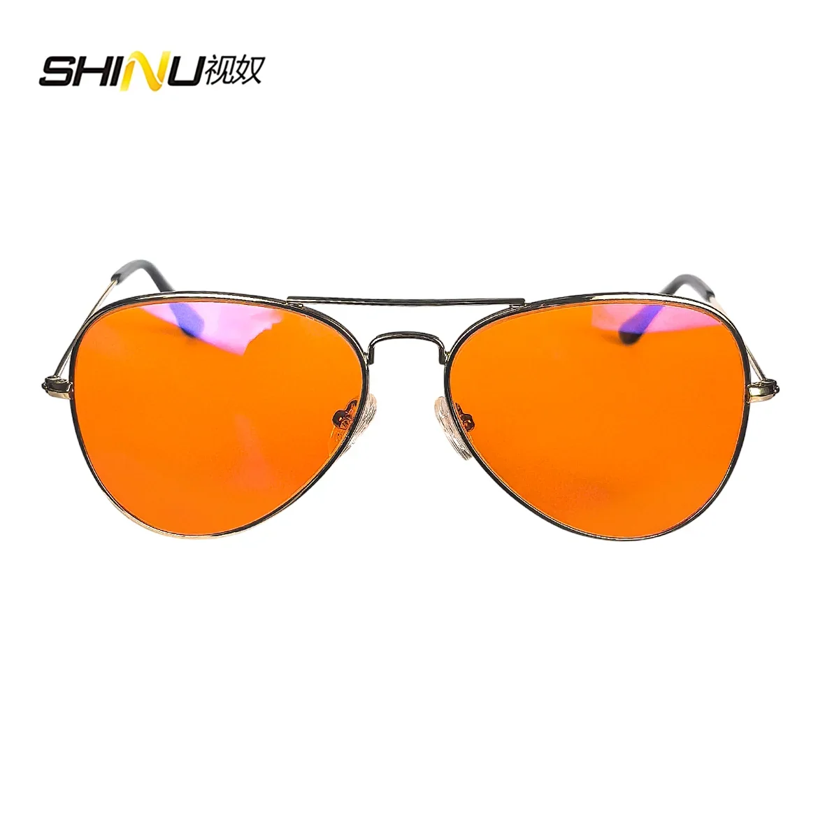 SHINU Anti Blue Light Lenses Glasses Men Orange Lens Glasses Blue Light Filter Better Sleep Rest Glasses Metal Frame Eyewear
