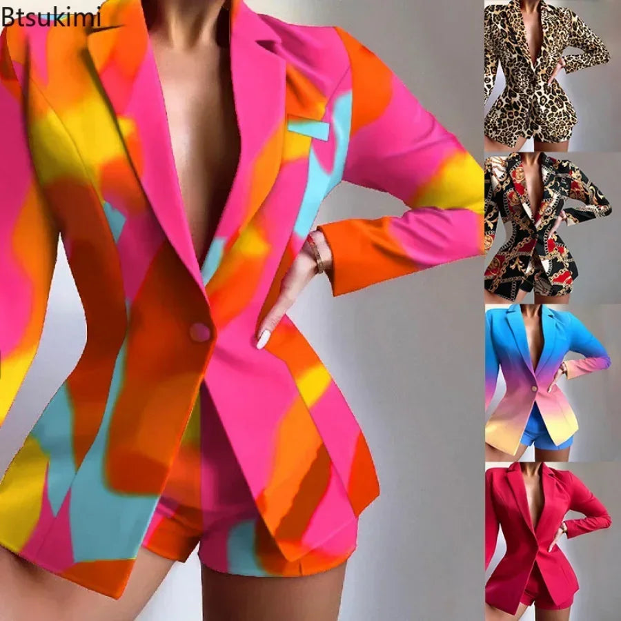 New Fashion Women's Suit Sets Slim Fit Temperament Blazer Short Pants Two-piece Sets Spring Summer Elegant Suit Shorts 2pcs Sets